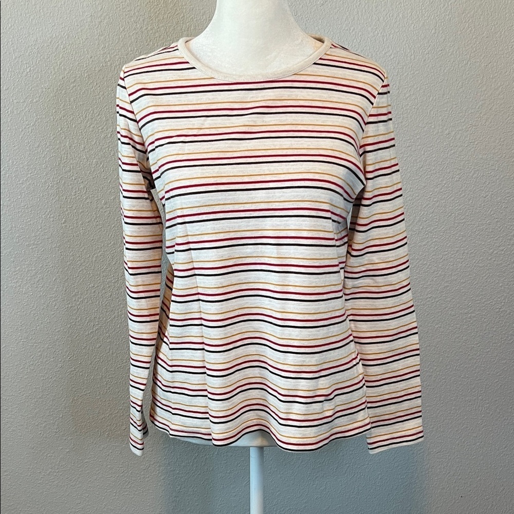 Kim Rogers Striped Crewneck TShirt Oatmeal Size Medium